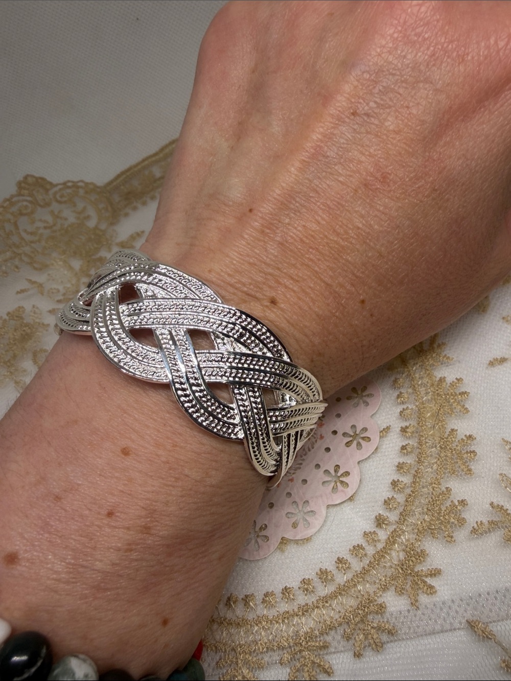 925 Sterling Silver Braided Open Cuff Bracelet Minimalist Maximalism Equestrian